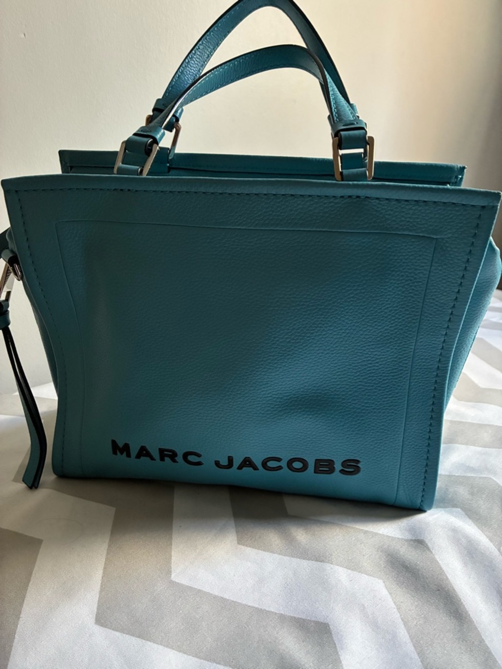 Marc Jacobs Turquoise Pebbled Leather Tote with Logo